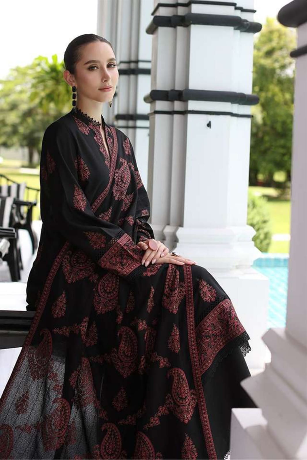 EL-SP565 Unstitched Heavy Embroidered Dhanak Suit With Embroidered Dhanak Shawl - ELAFF