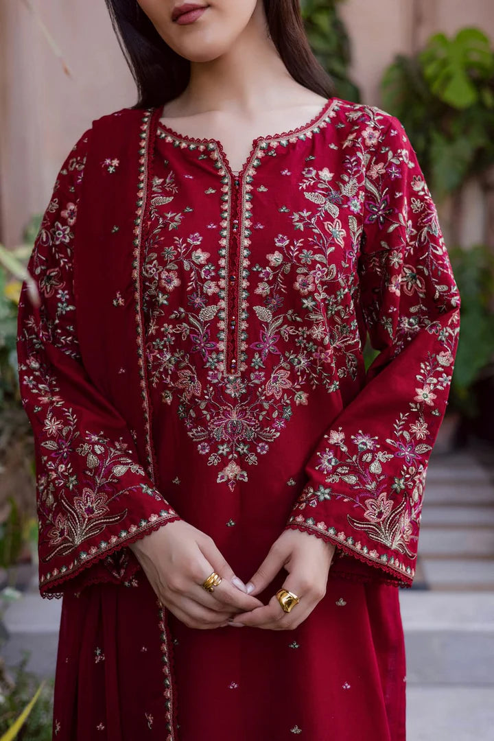 EL-BT2700 Unstitched Fully Embroidered Lawn Suit With Embroidered Bamber Chiffon Dupatta