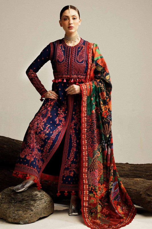 EL-HR570 Dhanak Embroidered Suit With Digital Printed Woolen Shawl - ELAFF