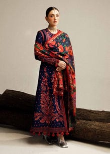 EL-HR570 Dhanak Embroidered Suit With Digital Printed Woolen Shawl - ELAFF