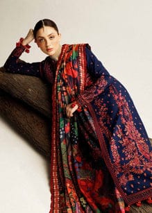 EL-HR570 Dhanak Embroidered Suit With Digital Printed Woolen Shawl - ELAFF