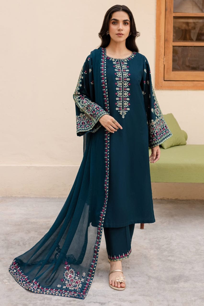 EL-LM585 Unstitched Embroidered Dhanak Suit 3pc With Embroidered Dhanak Shawl - ELAFF