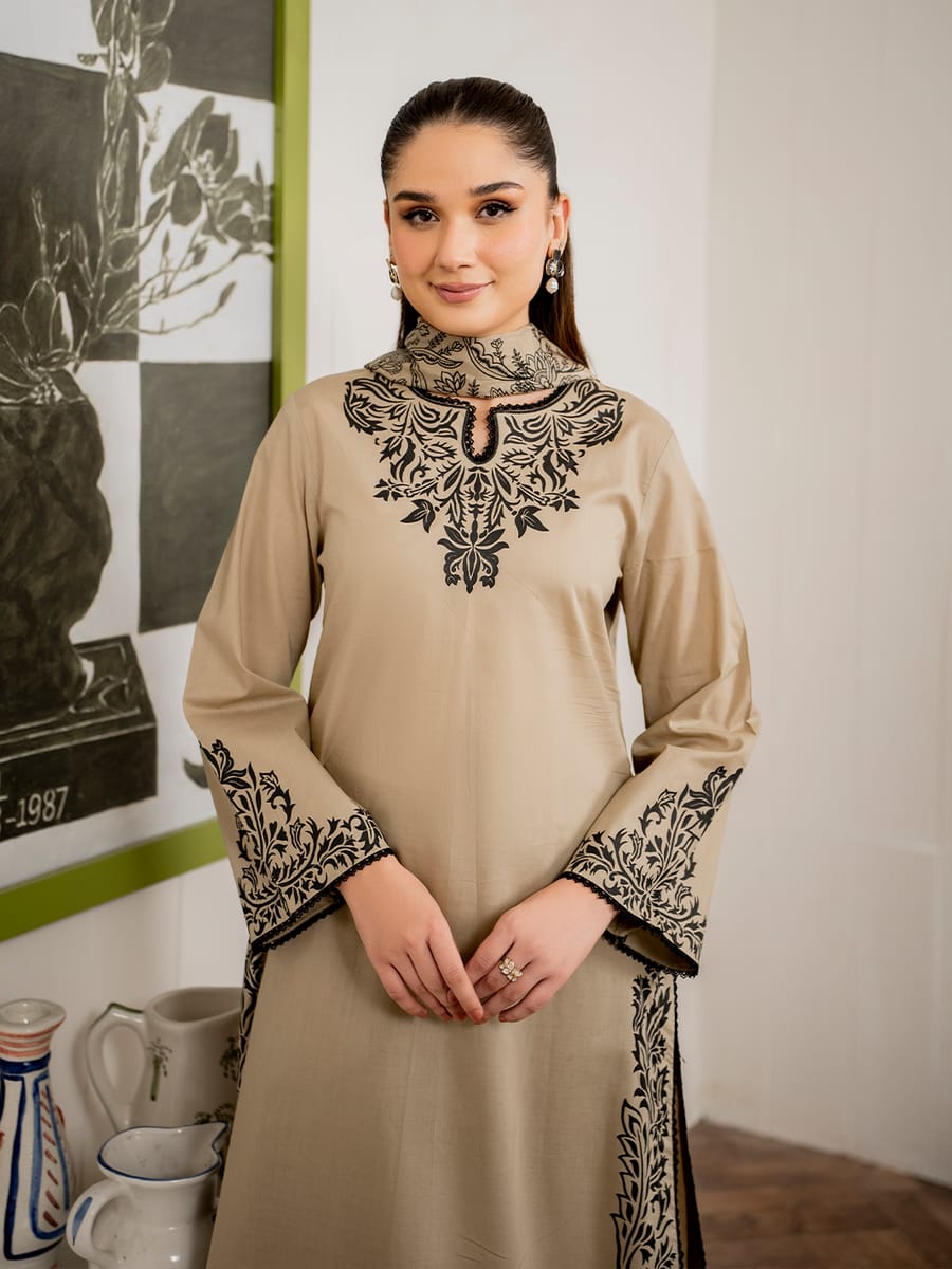 EL-SPL746 Unstitched Embroidered Dhanak Suit 3pc With Digital Printed Woolen Shawl - ELAFF