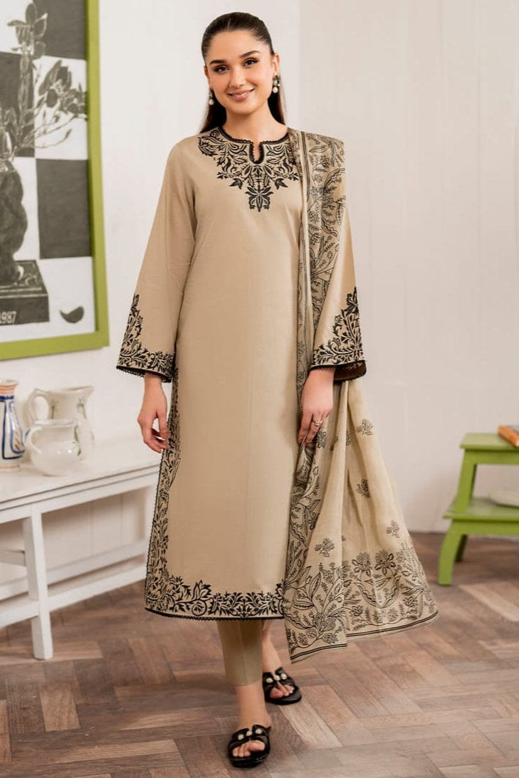 EL-SPL746 Unstitched Embroidered Dhanak Suit 3pc With Digital Printed Woolen Shawl - ELAFF