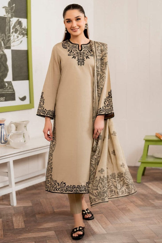EL-SPL746 Unstitched Embroidered Dhanak Suit 3pc With Digital Printed Woolen Shawl - ELAFF