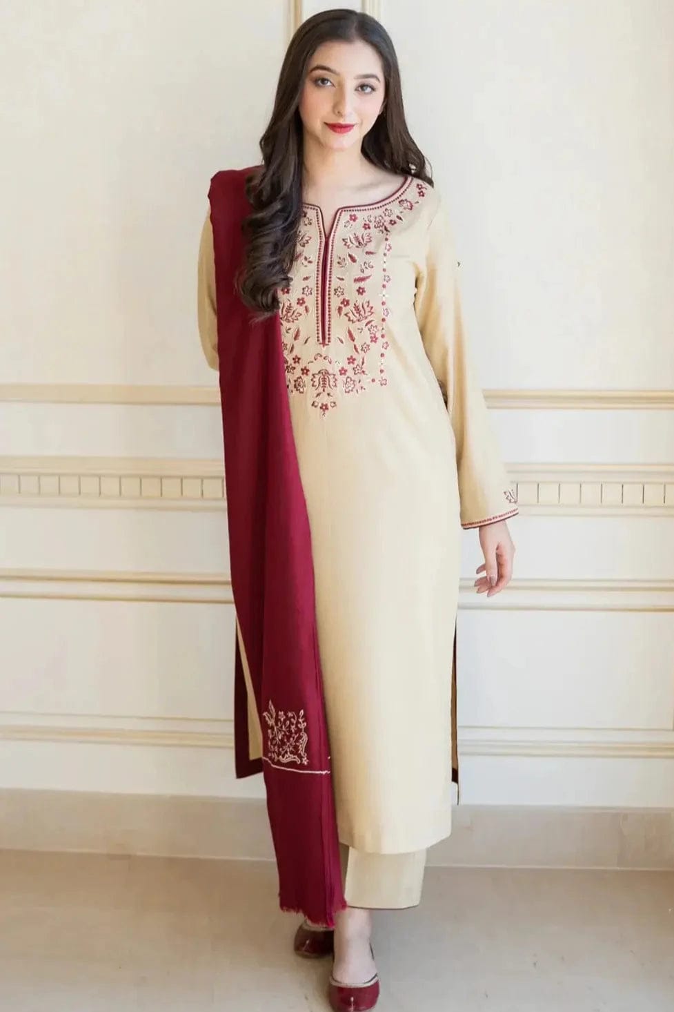 EL-AS25 Unstitched Fully Embroided Dhanak Suit With Dhanak Dupatta - ELAFF
