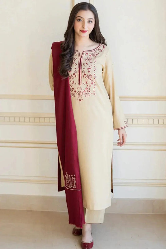 EL-AS25 Unstitched Fully Embroided Dhanak Suit With Dhanak Dupatta - ELAFF