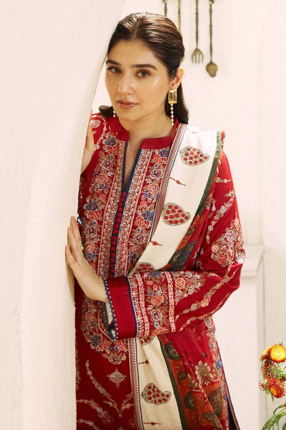 EL-ZS55 Unstitched Fully Embroided Dhanak Suit With Wool Shawl - ELAFF