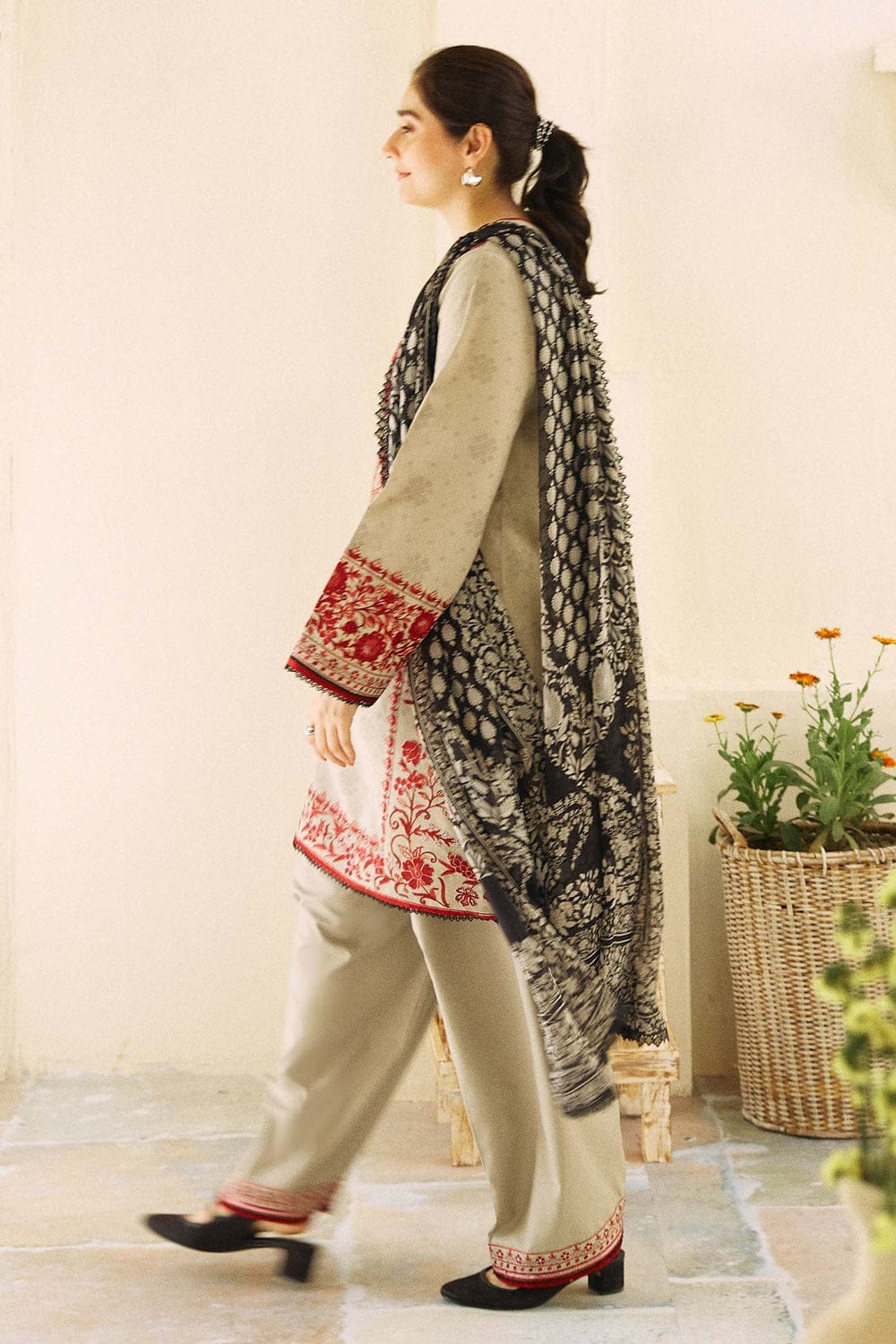 EL-57 Unstitched Fully Embroided Dhanak Suit With Wool Shawl - ELAFF