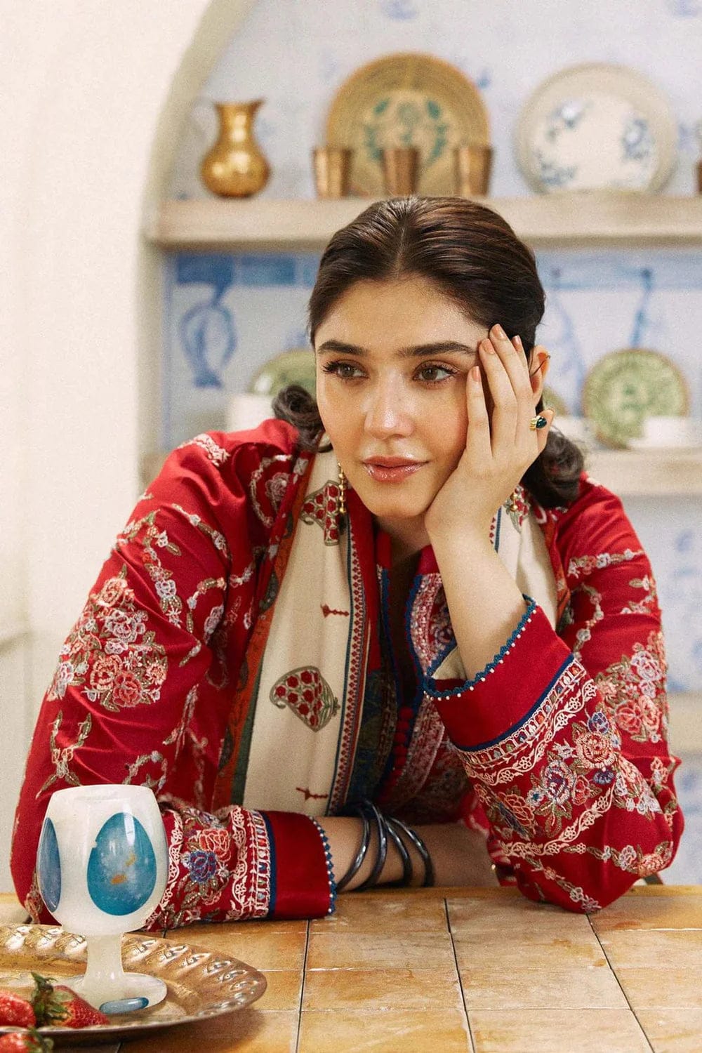 EL-ZS55 Unstitched Fully Embroided Dhanak Suit With Wool Shawl - ELAFF