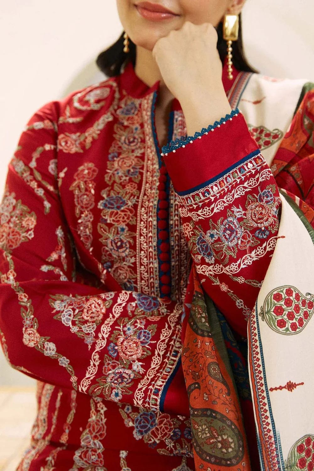 EL-ZS55 Unstitched Fully Embroided Dhanak Suit With Wool Shawl - ELAFF