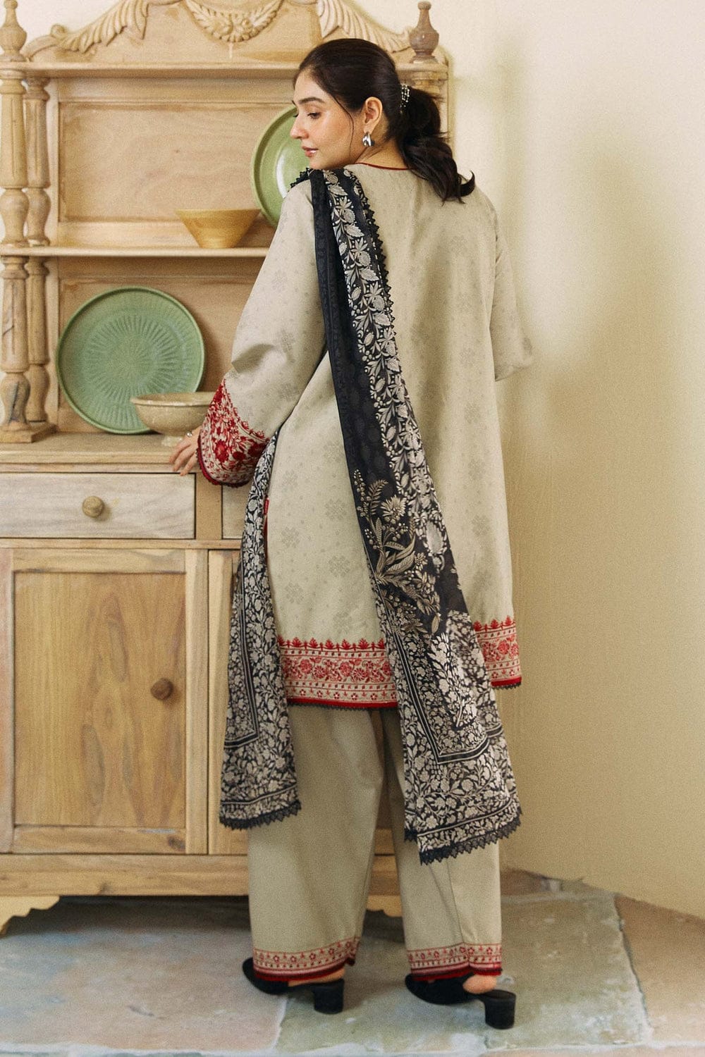 EL-57 Unstitched Fully Embroided Dhanak Suit With Wool Shawl - ELAFF