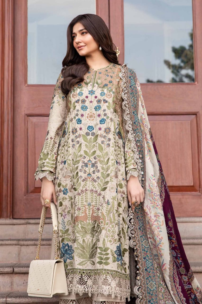 EL-MB555 Dhanak Embroidered Suit With Digital Printed Woolen Shawl - ELAFF