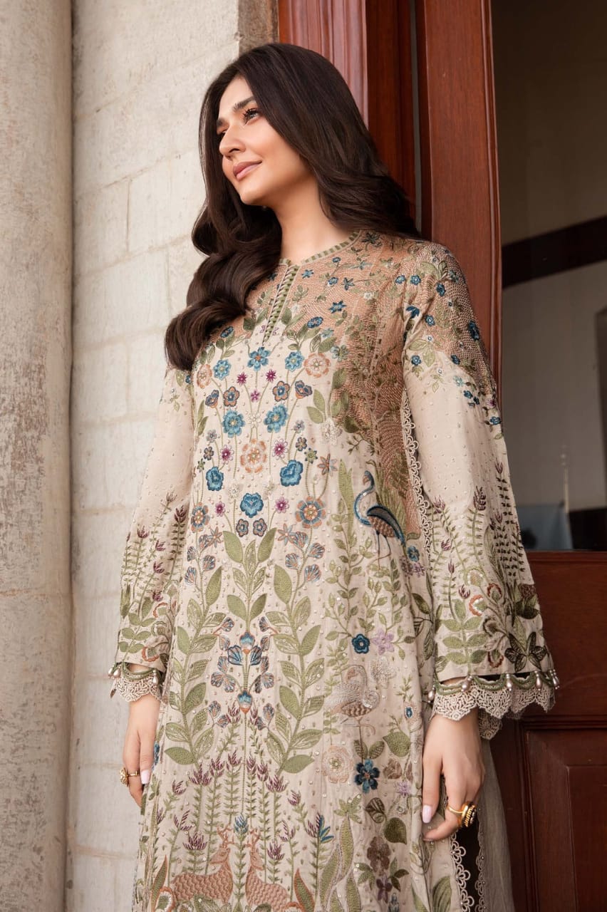 EL-MB555 Dhanak Embroidered Suit With Digital Printed Woolen Shawl - ELAFF