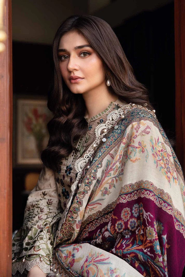 EL-MB555 Dhanak Embroidered Suit With Digital Printed Woolen Shawl - ELAFF