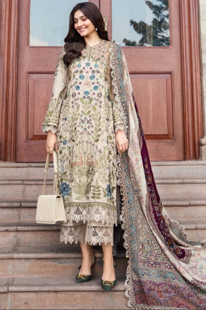 EL-MB555 Dhanak Embroidered Suit With Digital Printed Woolen Shawl - ELAFF