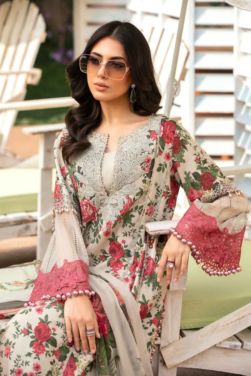 EL-MB425 Digital Printed Lawn Suit 3pc with Poly Lawn Digital Printed Dupatta & Embroidered Patches - ELAFF