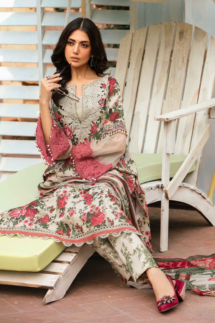 EL-MB425 Digital Printed Lawn Suit 3pc with Poly Lawn Digital Printed Dupatta & Embroidered Patches - ELAFF