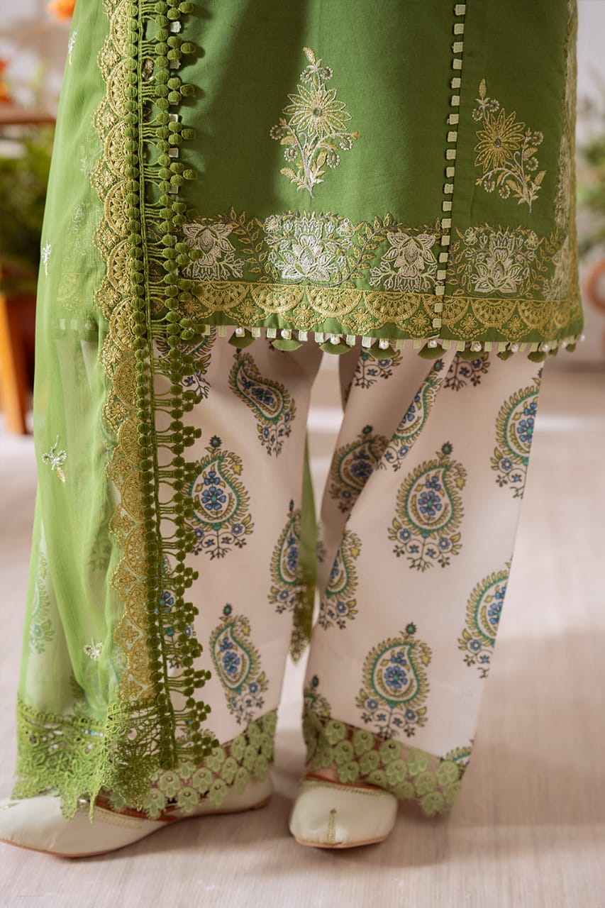 EL-CO514A Unstitched Embroidered Lawn Suit With Embroidered Cotton Net Dupatta - ELAFF