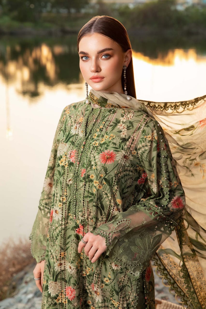 EL-MB452 Unstitched Digital Printed Lawn Suit 3pc With Lawn Digital Printed Dupatta - ELAFF