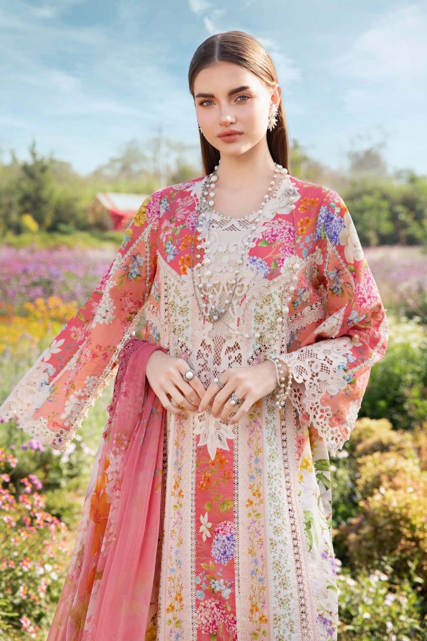 EL-MB468 Unstitched Digital Printed Lawn Suit 3pc With Voil Lawn Digital Printed Dupatta & Embroidered Patches - ELAFF