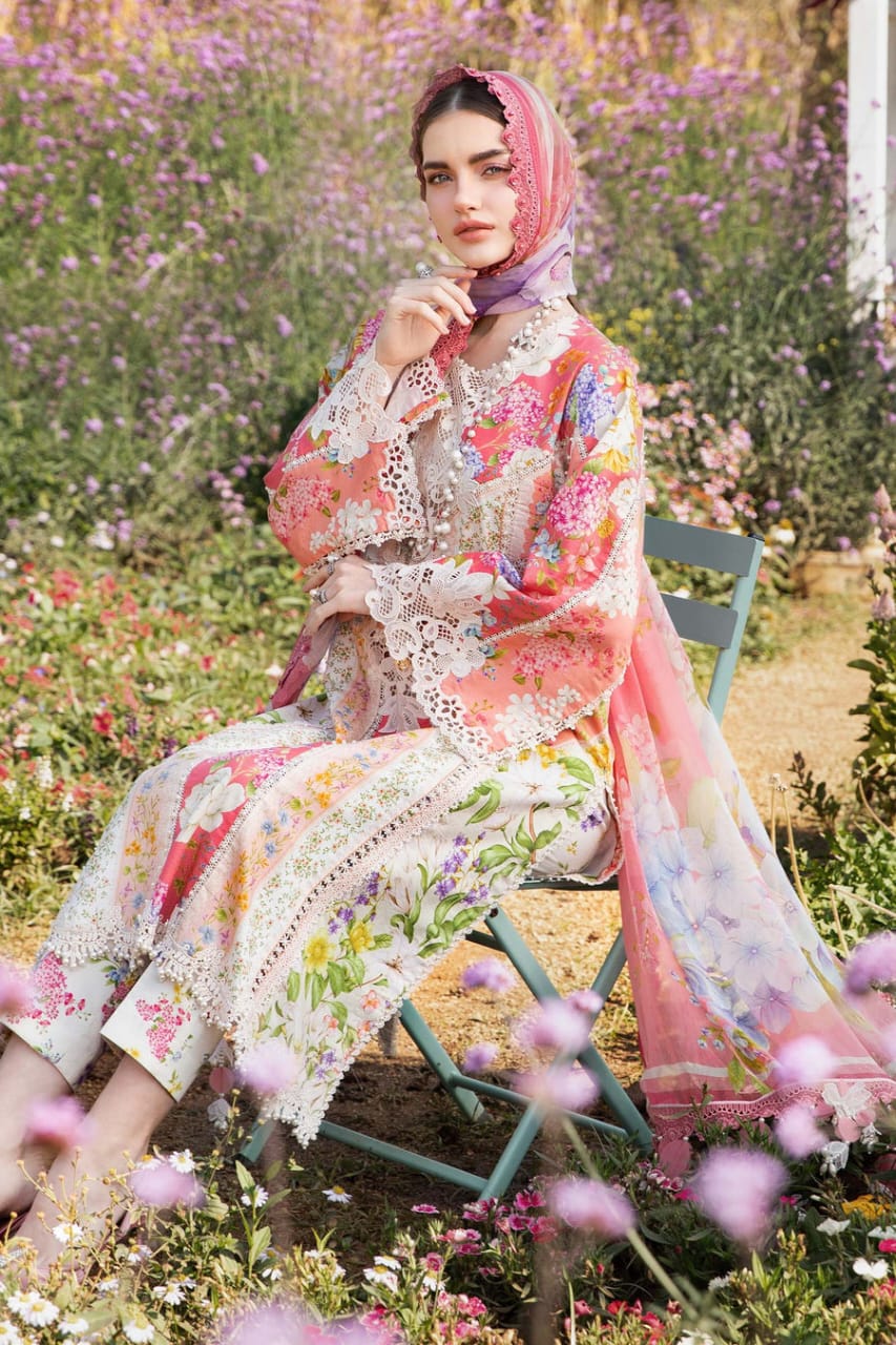 EL-MB468 Unstitched Digital Printed Lawn Suit 3pc With Voil Lawn Digital Printed Dupatta & Embroidered Patches - ELAFF