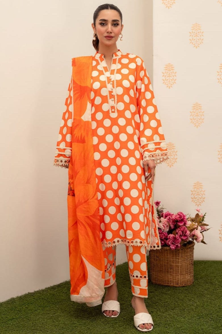 EL-411 Digital Printed Unstitched Lawn Suit 3pc With Monar Digital Printed Dupatta - ELAFF