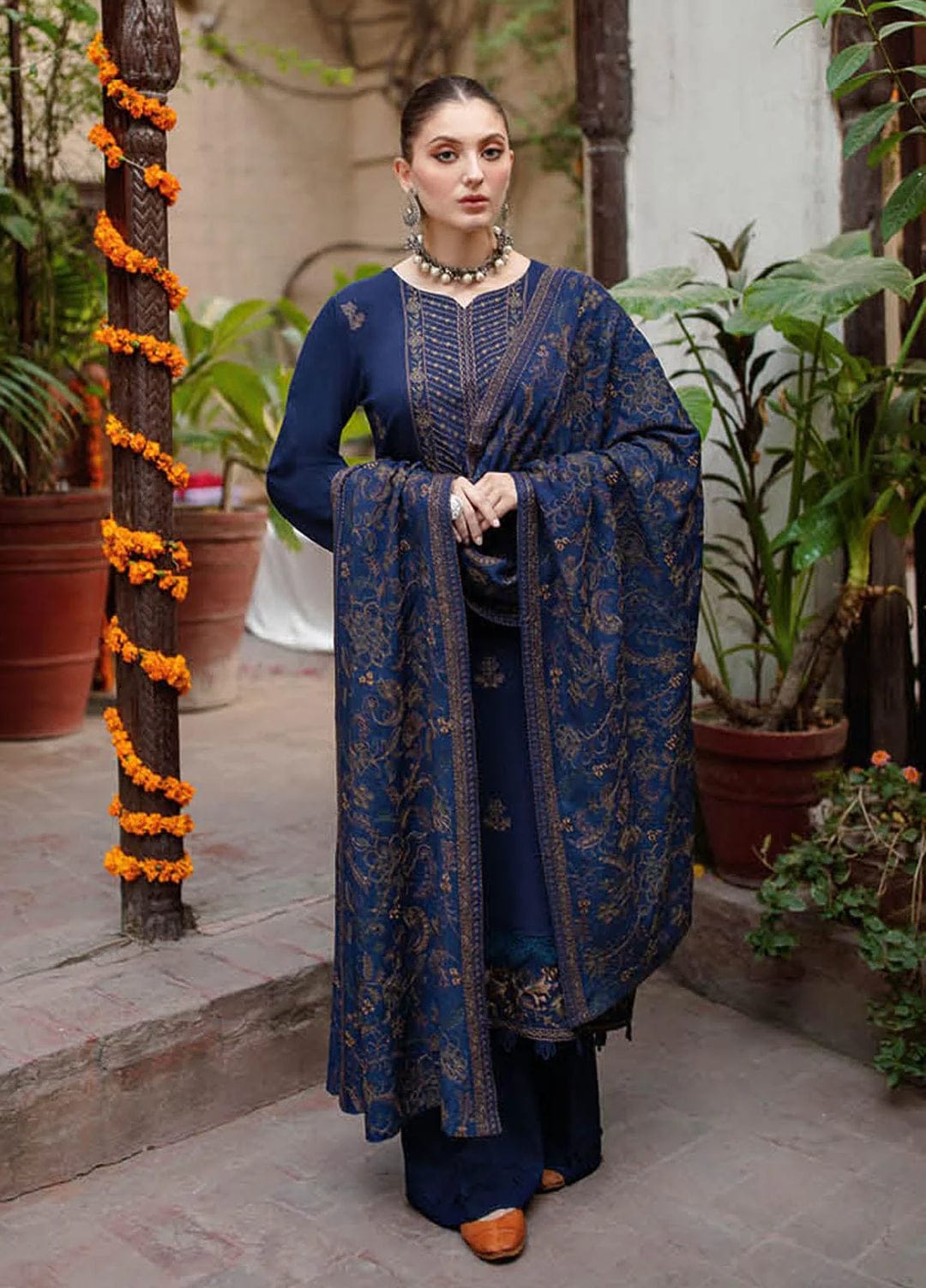 EL-MB605 Unstitched Embroidered Dhanak Wool Suit With Embroidered Dhanak Shawl - ELAFF