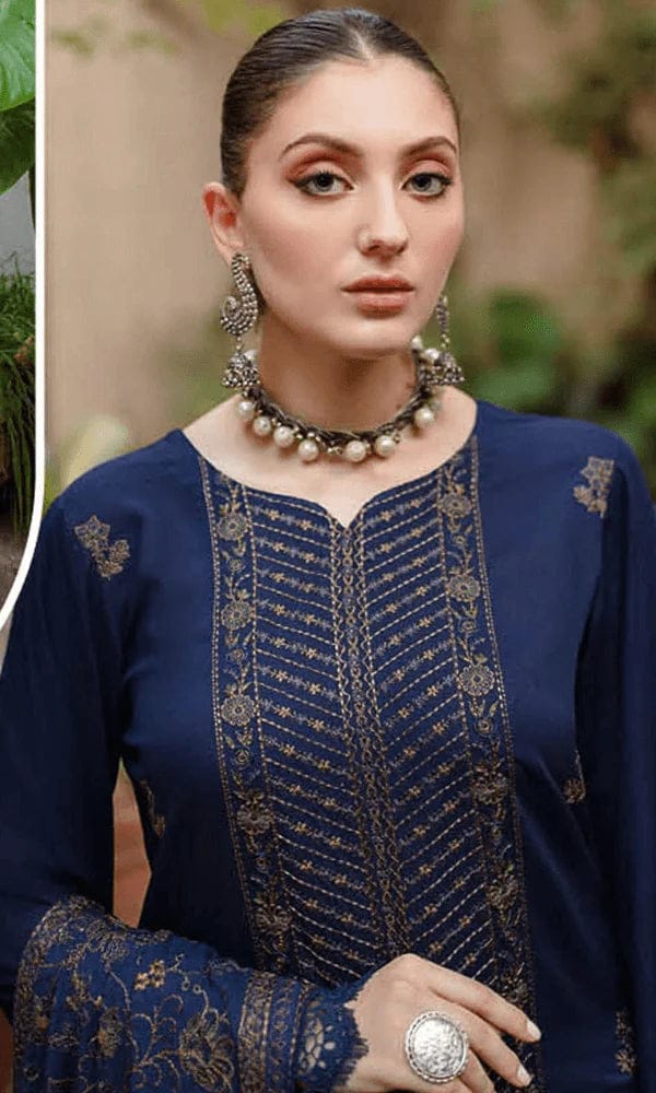 EL-MB605 Unstitched Embroidered Dhanak Wool Suit With Embroidered Dhanak Shawl - ELAFF