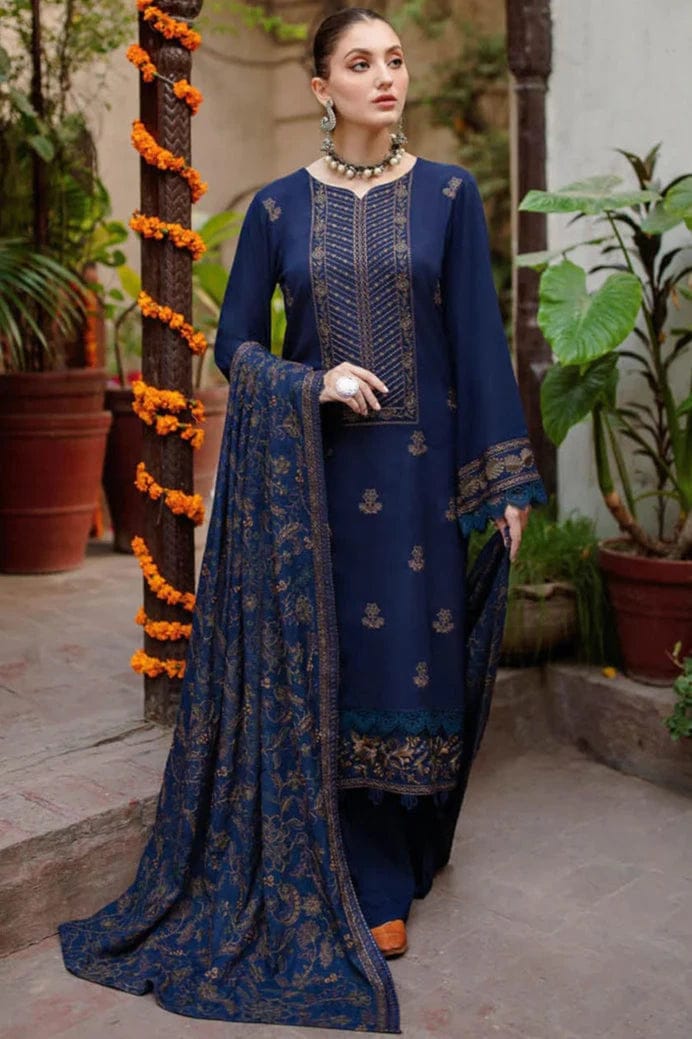 EL-MB605 Unstitched Embroidered Dhanak Wool Suit With Embroidered Dhanak Shawl - ELAFF