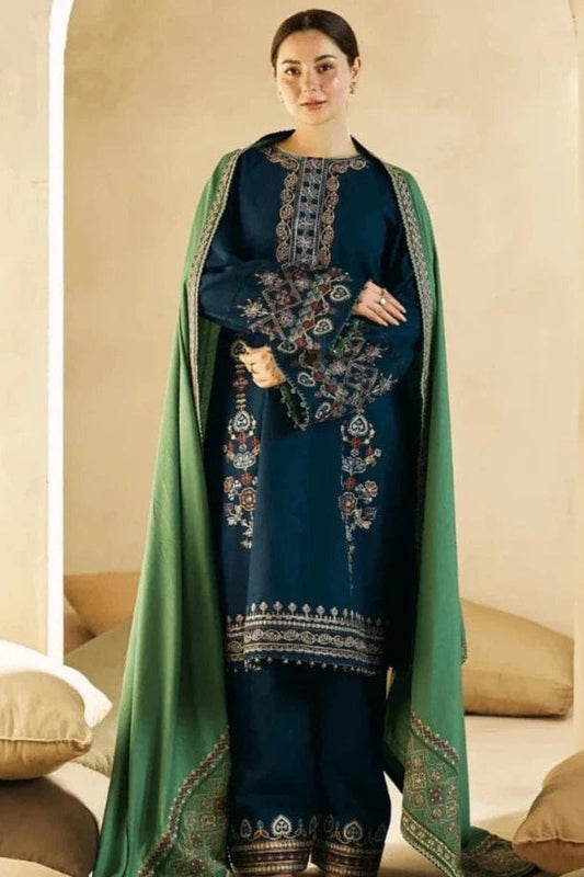 EL-840 Embroidered 3Pc Dhanak Suit With Dhanak Embroidered Dupatta - ELAFF