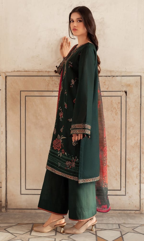 EL-JZ580 Dhanak Embroidered Suit With Digital Printed Woolen Shawl - ELAFF