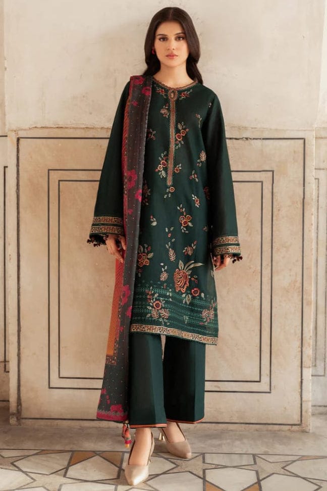 EL-JZ580 Dhanak Embroidered Suit With Digital Printed Woolen Shawl - ELAFF