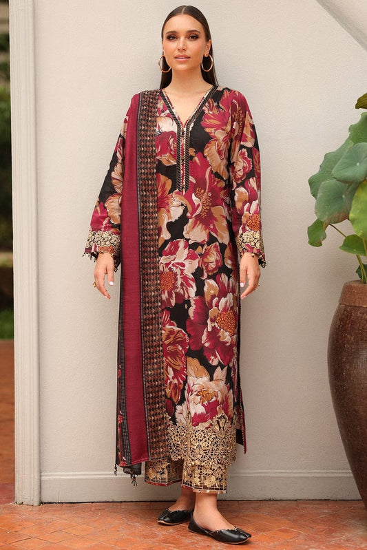 EL-BQ38 Digital Printed Khaddar Suit 3pc with Khaddar Digital Printed Dupatta & Embroidered Patches - ELAFF