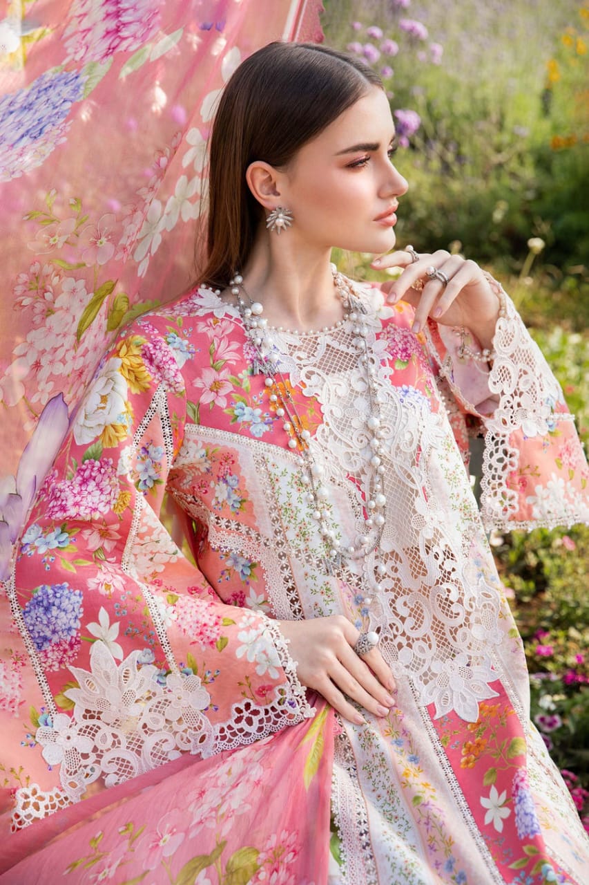 EL-MB468 Unstitched Digital Printed Lawn Suit 3pc With Voil Lawn Digital Printed Dupatta & Embroidered Patches - ELAFF