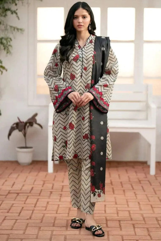 EL-BK178 Khaddar 3pc Digital Printed Suit With Digital Printed Khaddar Dupatta - ELAFF