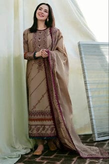 EL-FL895 Unstitched Heavy Embroidered Dhanak Suit With Embroidered Dhanak Shawl - ELAFF