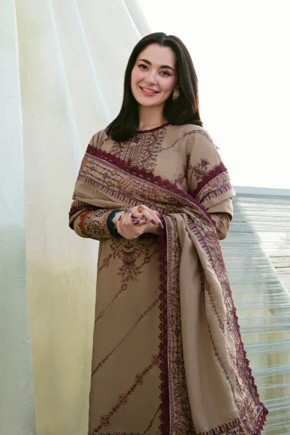 EL-FL895 Unstitched Heavy Embroidered Dhanak Suit With Embroidered Dhanak Shawl - ELAFF