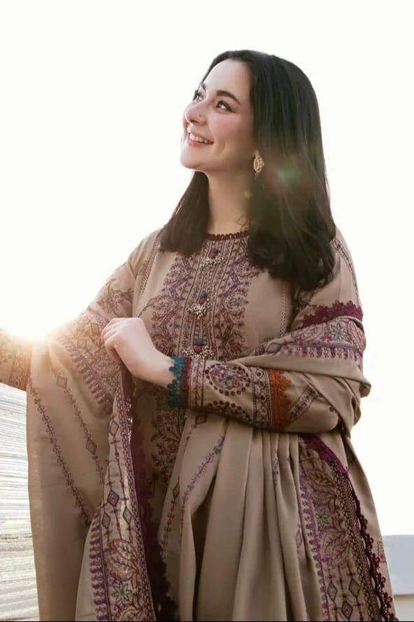 EL-FL895 Unstitched Heavy Embroidered Dhanak Suit With Embroidered Dhanak Shawl - ELAFF