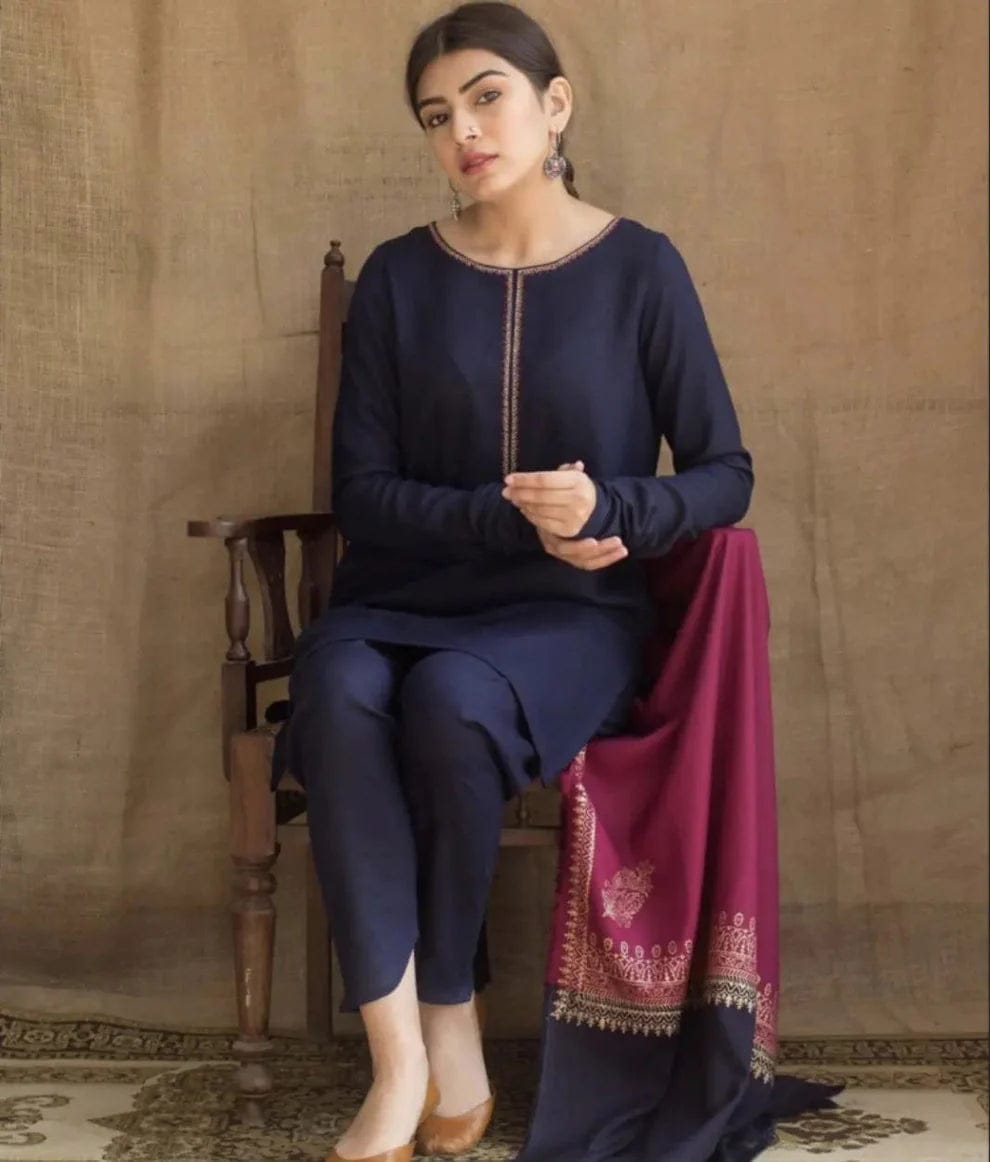 EL-AG1115 Unstitched Dhanak Marina Suit With Wool Shawl - ELAFF