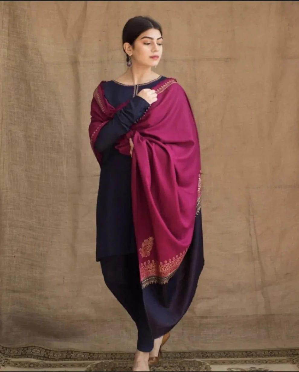 EL-AG1115 Unstitched Dhanak Marina Suit With Wool Shawl - ELAFF