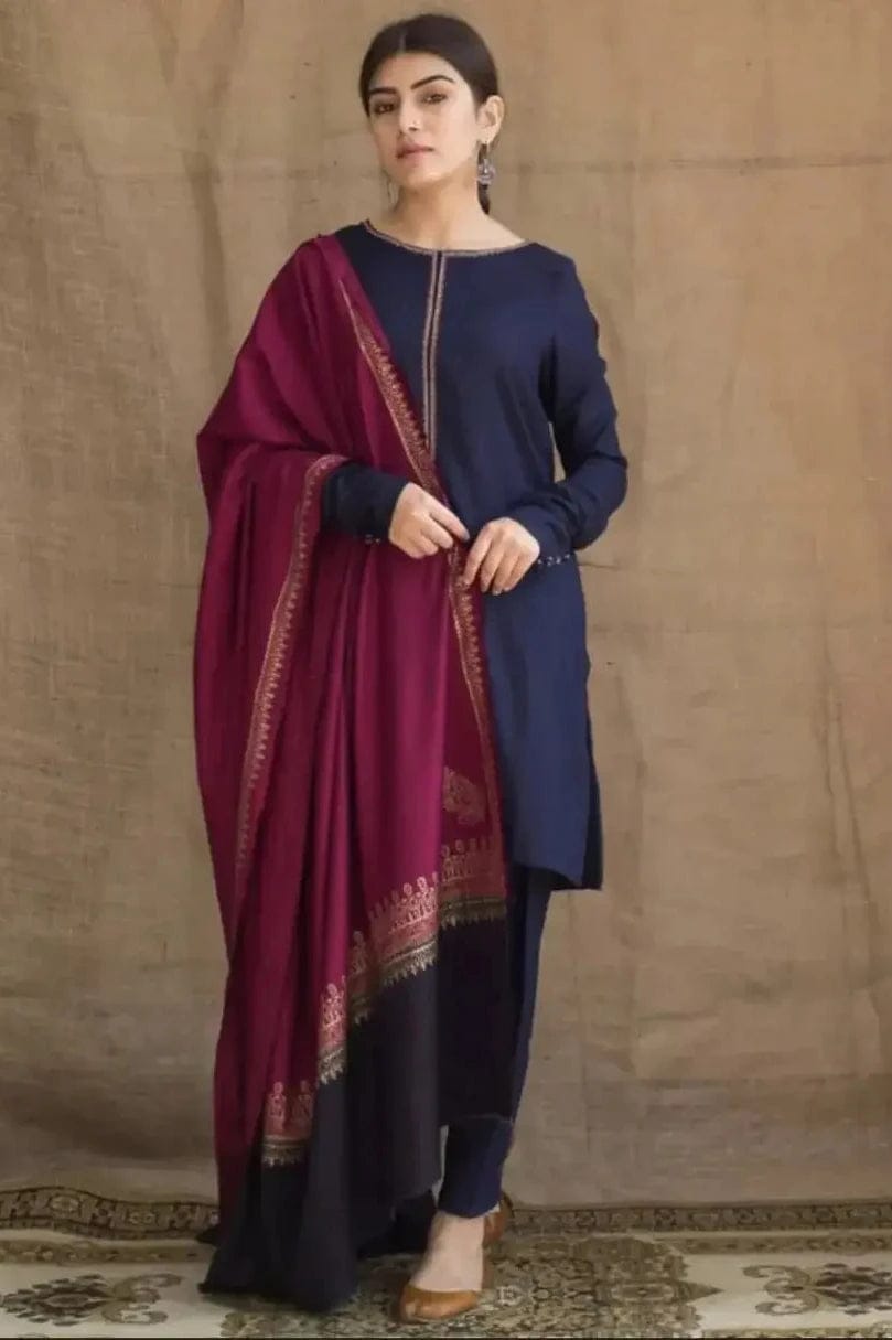 EL-AG1115 Unstitched Dhanak Marina Suit With Wool Shawl - ELAFF