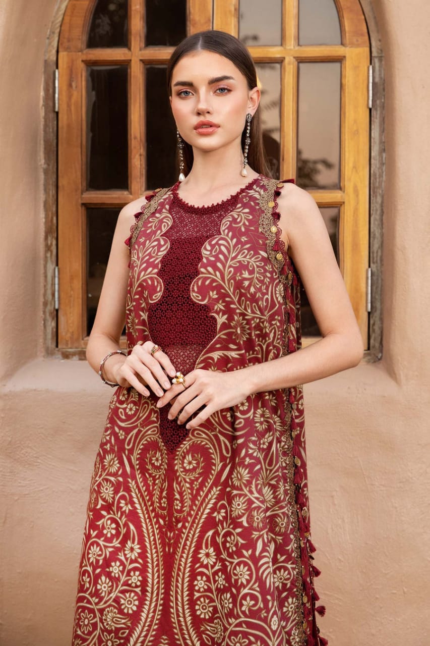 EL-MB478 Unstitched Digital Printed Lawn Suit 3pc With Voil Lawn Digital Printed Dupatta & Embroidered Patches - ELAFF