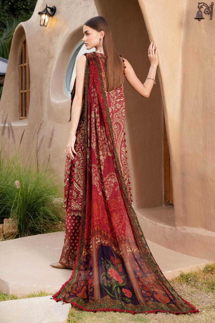EL-MB478 Unstitched Digital Printed Lawn Suit 3pc With Voil Lawn Digital Printed Dupatta & Embroidered Patches - ELAFF