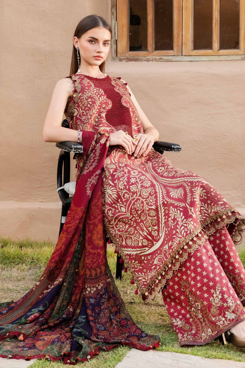 EL-MB478 Unstitched Digital Printed Lawn Suit 3pc With Voil Lawn Digital Printed Dupatta & Embroidered Patches - ELAFF