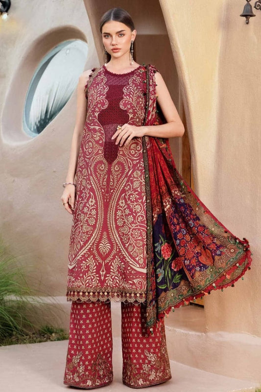 EL-MB478 Unstitched Digital Printed Lawn Suit 3pc With Voil Lawn Digital Printed Dupatta & Embroidered Patches - ELAFF