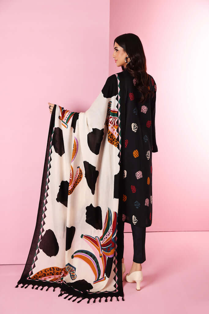 EL-NS1085 Unstitched Embroidered Dhanak Suit With Woolen Printed Shawl - ELAFF