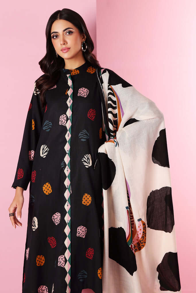 EL-NS1085 Unstitched Embroidered Dhanak Suit With Woolen Printed Shawl - ELAFF