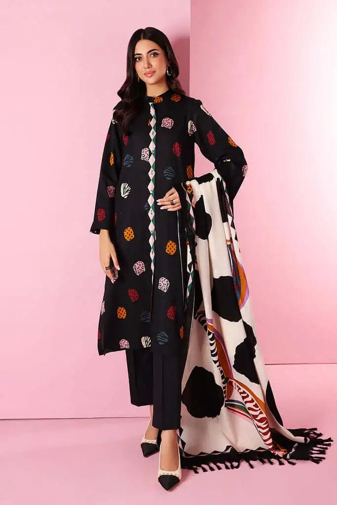 EL-NS1085 Unstitched Embroidered Dhanak Suit With Woolen Printed Shawl - ELAFF