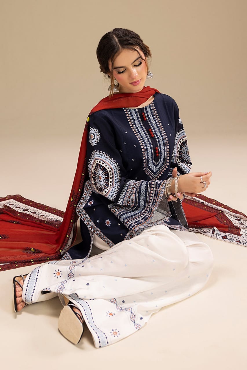 EL-RR610 Unstitched Heavy Embroidered Dhanak Suit With Digital Printed Monar Dupatta Rs.8,300.00 Rs.4,199.00 - ELAFF